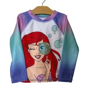 Disney My Little Mermaid Ariel Long Sleeve Swim Top Rashguard Beach Summer